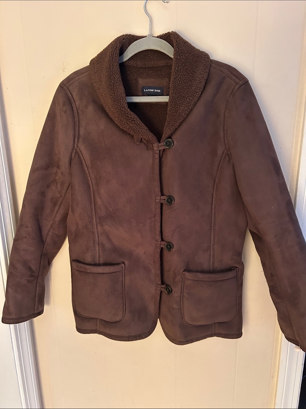 Lands' End Brown Shearling-Trim Button Front Jacket